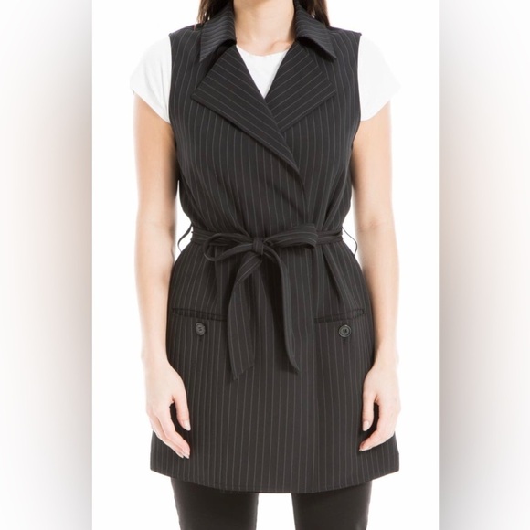 MAX STUDIO Pinstripe belted Twill Drape Vest Dress NWT Black & Grey XS Runs big - Picture 14 of 15